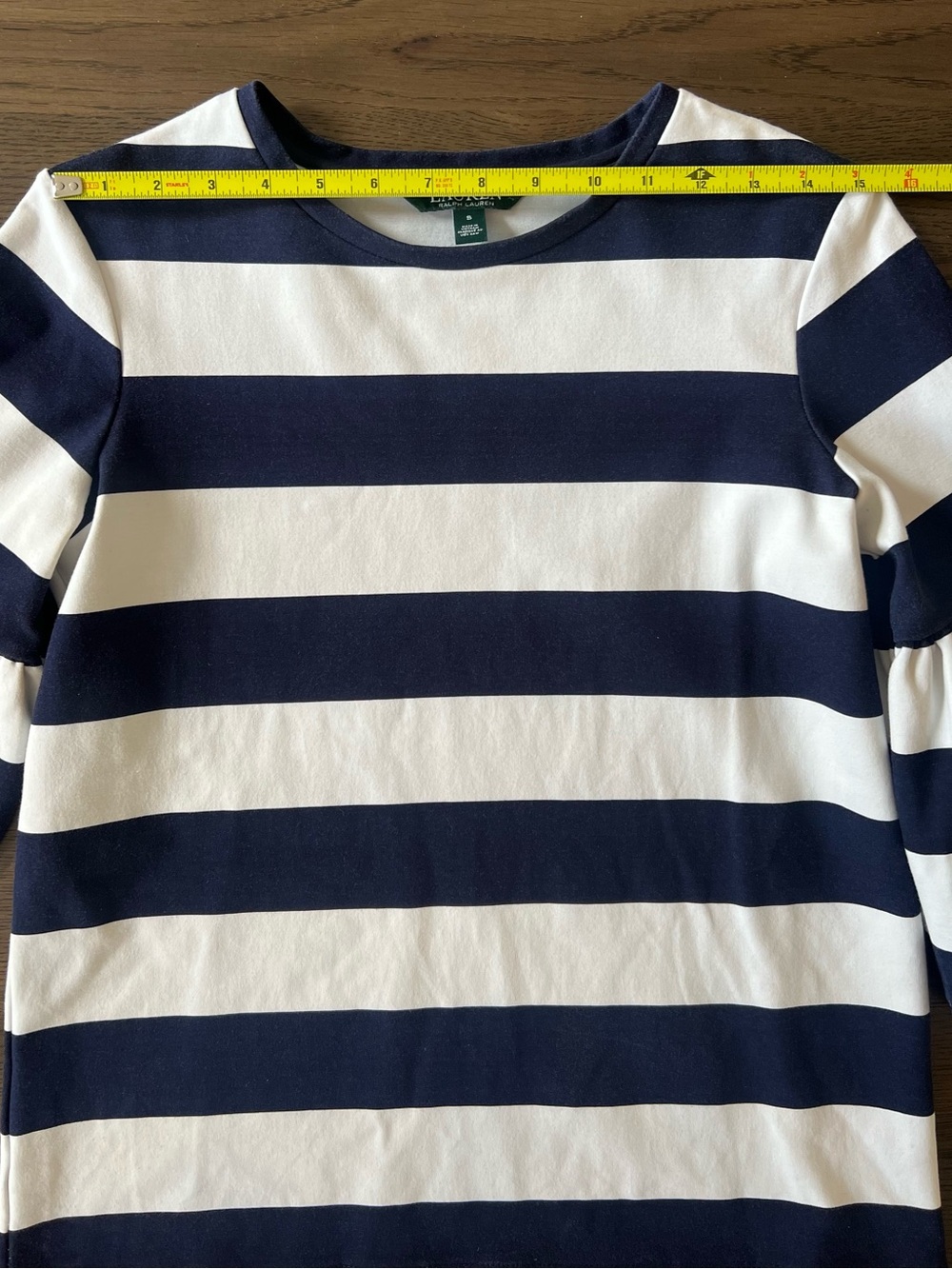 Lauren Ralph Lauren Navy & White Striped Trumpet Sleeve Top Size Small - Picture 8 of 12